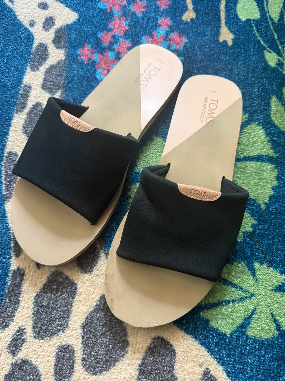 TOMS Black Slide Sandals with Neutral Footbed